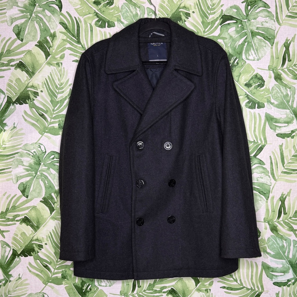 Nautica Blue Peacoat Classic Design Wool Blend